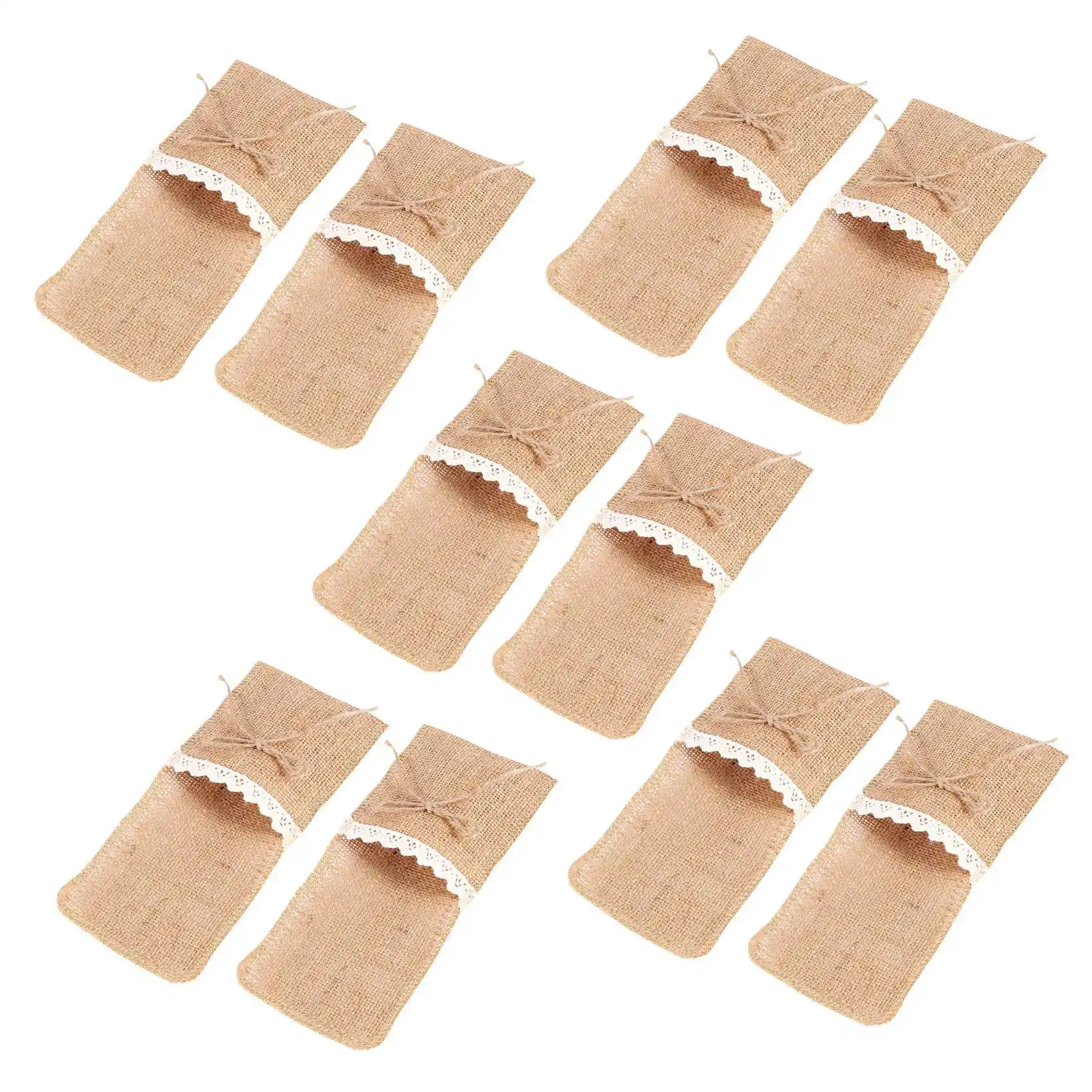 

100PCS Country Wedding Table Silverware Holder Natural Burlap Cutlery Pockets Fork Pockets Rustic Wedding Decoration