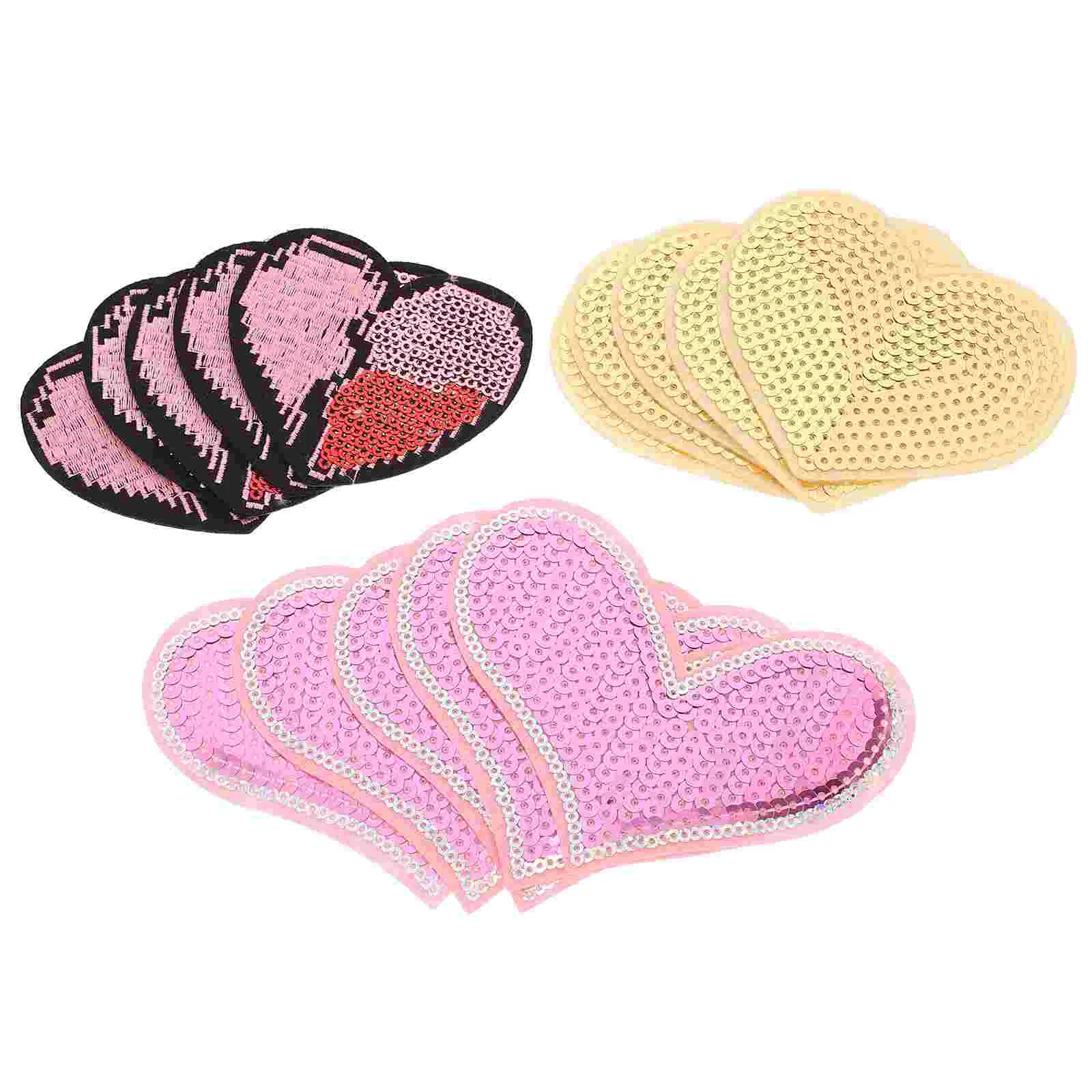 

15pcs Iron On Patches Sequins Heart Shape Patches for Clothing Bag Scarf Hat