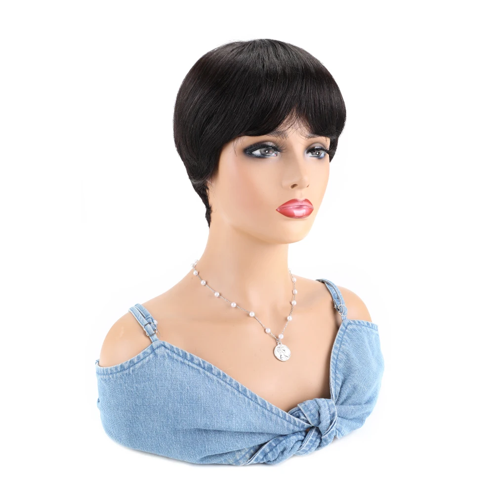 Short Human Hair Wigs for Black Women Straight Remy Brazilian Pixie Cut Hair Wig Full Machine Made Cheap Glueless Human Hair Wig