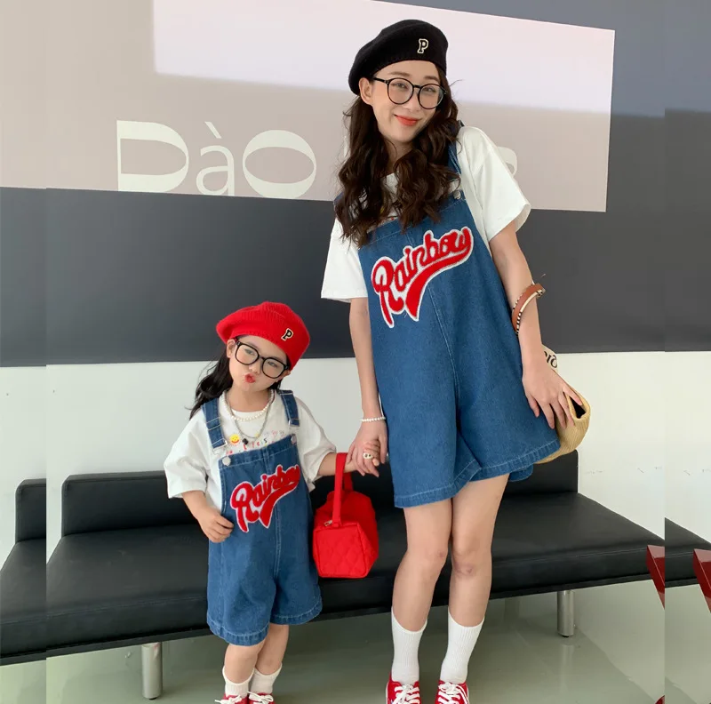 

Mother And Daughter Jumpsuit Summer Fashion Women's Jeans Pants Parent-Child Matching Denim Clothes Outfits Girls Denim Overalls