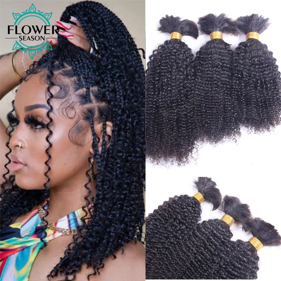 Kinky Curly Human Hair Bulk For Braiding No Weft Afro Kinky Curly Hair Bulk Extensions 1/3/4 Braiding Hair for Black Women