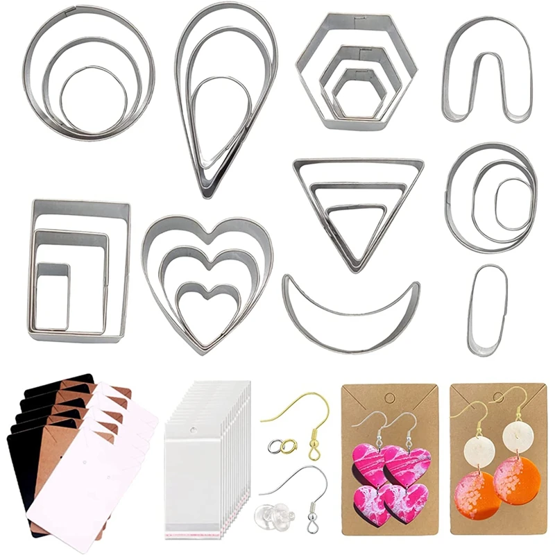 

24Pcs Polymer Clay Cutters, 10 Shapes Clay Cutters With Earring Cards, Earring Hooks, For Jewelry Making