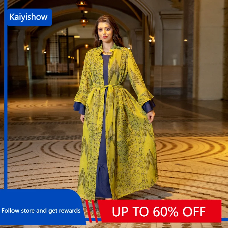 

Eid Muslim Set Dress for Women Abaya Party Ruffle Sleeve Dresses Ramadan Abayas Caftan Kaftan 2 Piece Set Vestidos Dubai Arab
