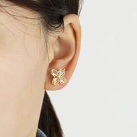 fashion cubic zircon crystal flower shape earrings high quality gold color plante stud earrings for women party jewelry