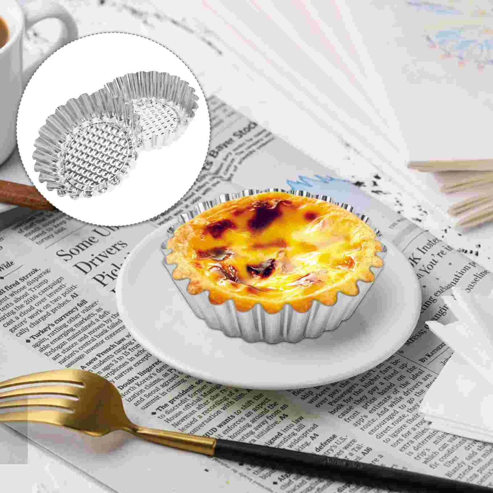 

12 pcs Aluminum Tart Molds for Baking Wooden Pastry Pusher Metal Pie Molds Egg Tart Baking Tools Small Pie Tin