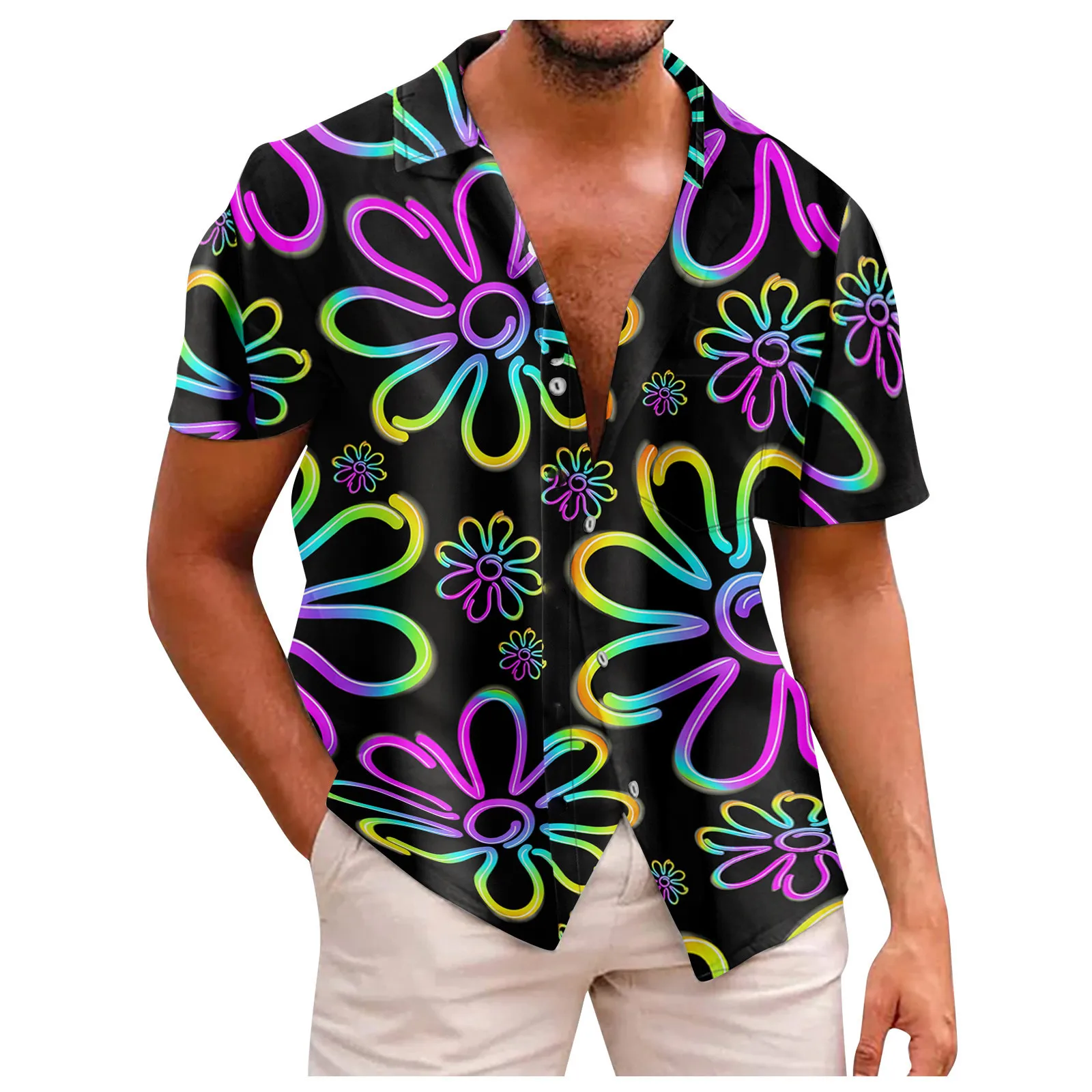 

Elegant 3d Harajuku Shirts For Men 2023 Summer Loose Short Sleeve Button Shirt With Pocket Fashion Casual Hawaiian Shirt camisas