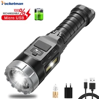 super powerful cobled flashlight 4 mode usb rechargeable waterproof torch brightest outdoor camping with build in battery light