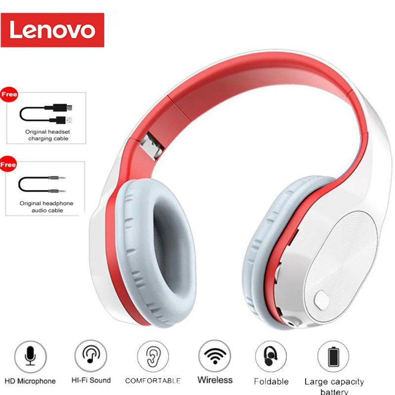 Беспроводные игровые наушники Lenovo Bluetooth HD Game Headset Over Ear Foldable 9D Stereo с микрофоном и поддержкой карты TF.