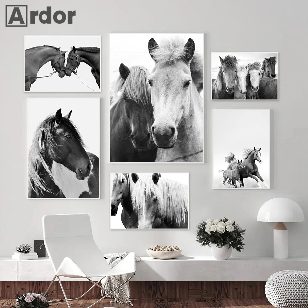 

Black And White Horse Wall Art Canvas Painting Wild Animal Poster Modern Landscape Print Nordic Wall Pictures Living Room Decor