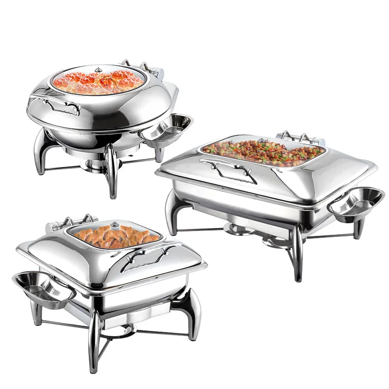 

304 Hotel Supplies Round Hydraulic Luxury Chafing Dishes Buffet Stove Gold Buffet Food Warmer 9l Cheffing Dish For Catering