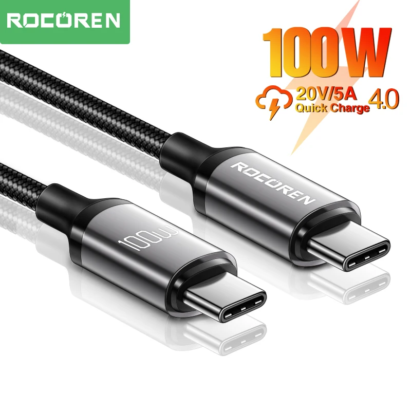  Rocoren 100W USB C To USB Type C Cable USB PD Fast Charging Charger Cord USB-C 5A TypeC Cable 2M For Macbook Samsung Xiaomi POCO 