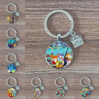 key to the new house kechain beautiful house under the starry sky key ring personality jewelry gift key holder for new home