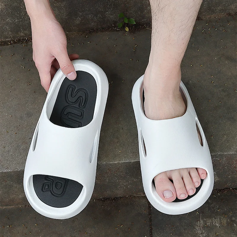 

Big Size 46 47 Men Slippers Thick Sole Male Summer Beach Sandals Bathroom Anti-Slip Slides Home Soft Shoes Fashion Flip-Flops