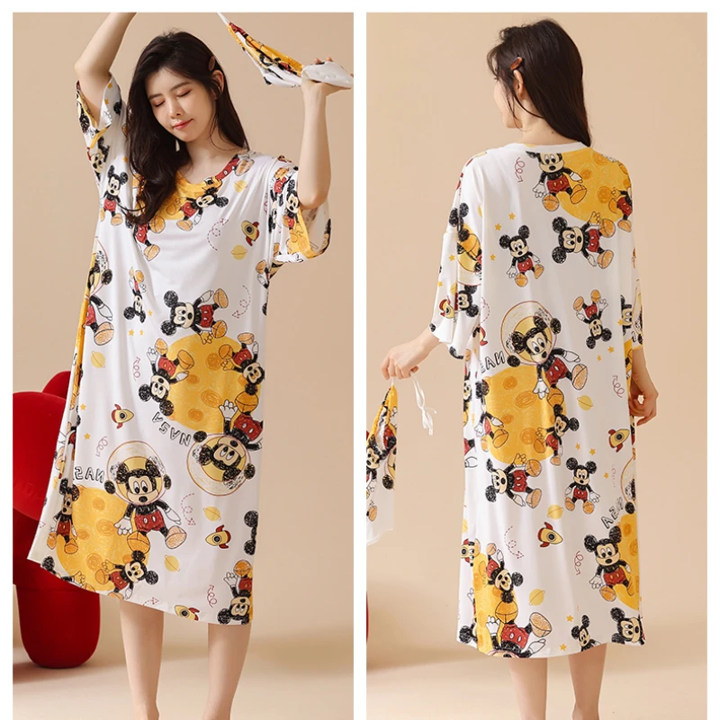 Disney Summer High Quality Mickey Sleepshirt Women Nightgown Casual Cotton Nightdress Female Short Sleeve O-neck Sleeping Dress