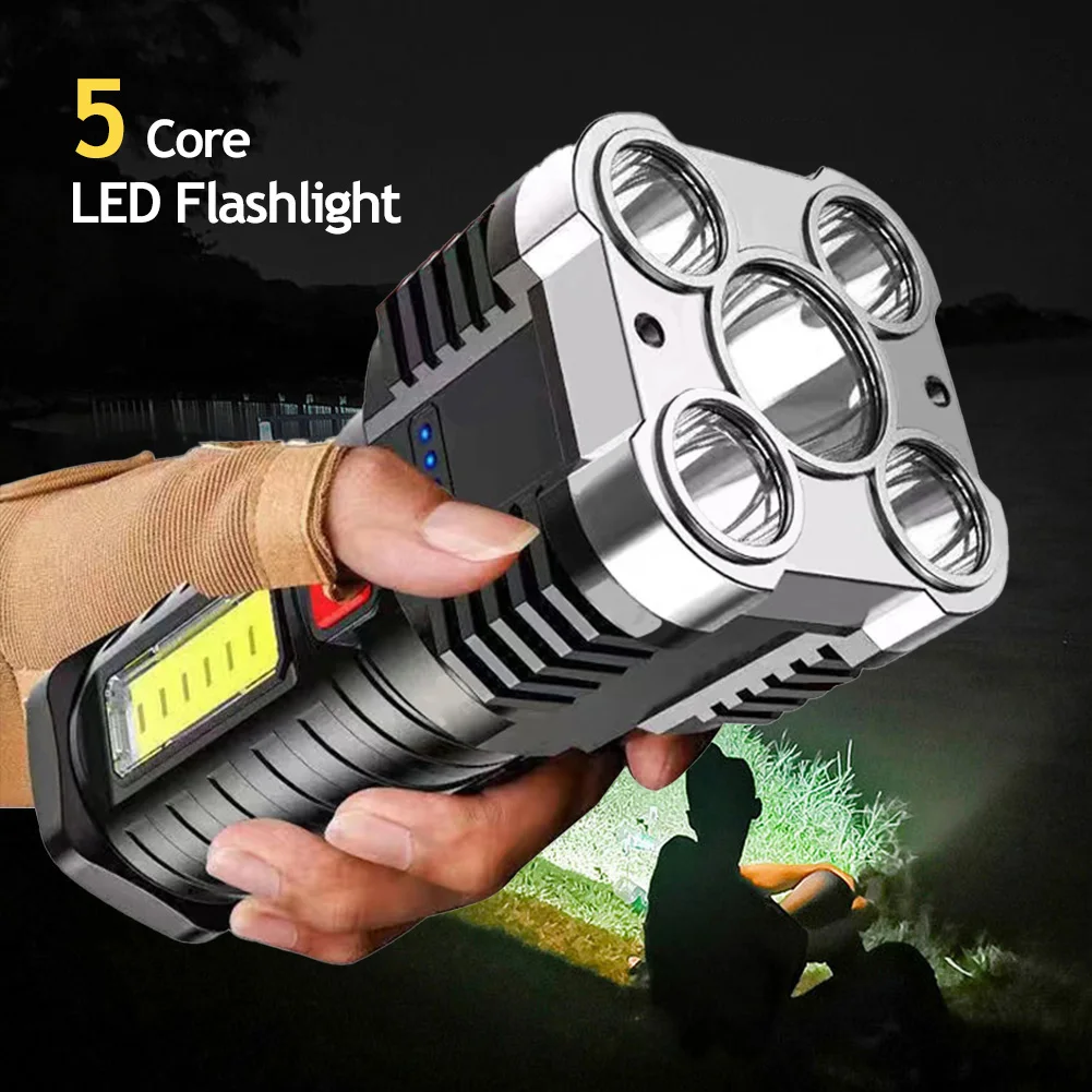 

4/5 Cores LED Flashlight Multifunction USB Rechargeable Outdoor Camping Working Light Portable COB Lamp Built In Battery Lantern