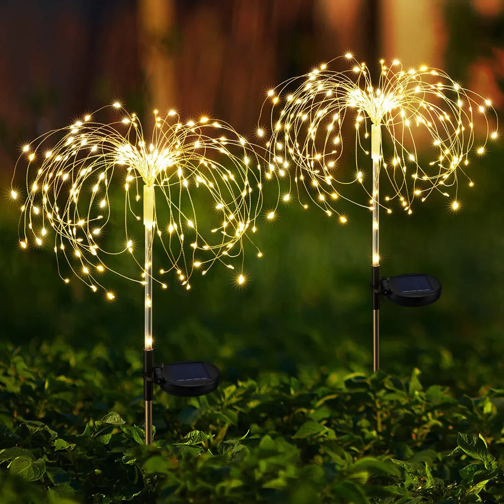 

Solar Powered Outdoor Firework Lights Dandelion String Ground Plug Copper Wire Lamp Garden Lights Decoration