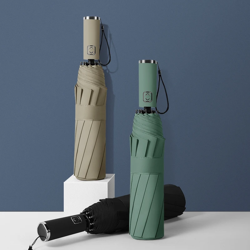 

Fully Automatic Umbrella Women Solid Color 3Folding Portable Parasol Umbrella 10K Windproof Outdoor Paraguas Beach Umbrella