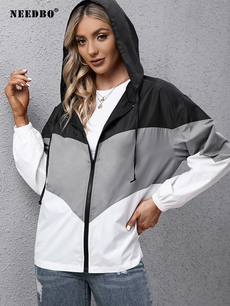 

Women's Windbreaker Short Jacket Harajuku Korean Version Hooded Sweatshirts Women Zip Up Loose Jacket Coats Vintage Long Sleeve
