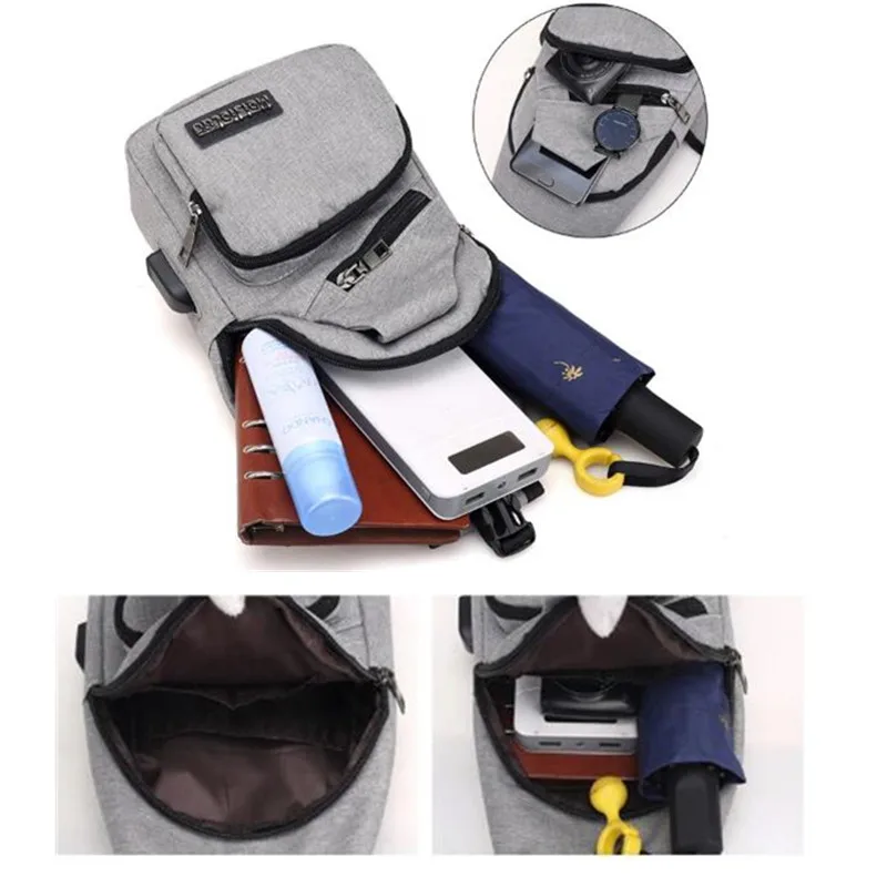 Мужские сумки через плечо с USB-зарядкой Мужская нагрудная сумка защитой от кражи