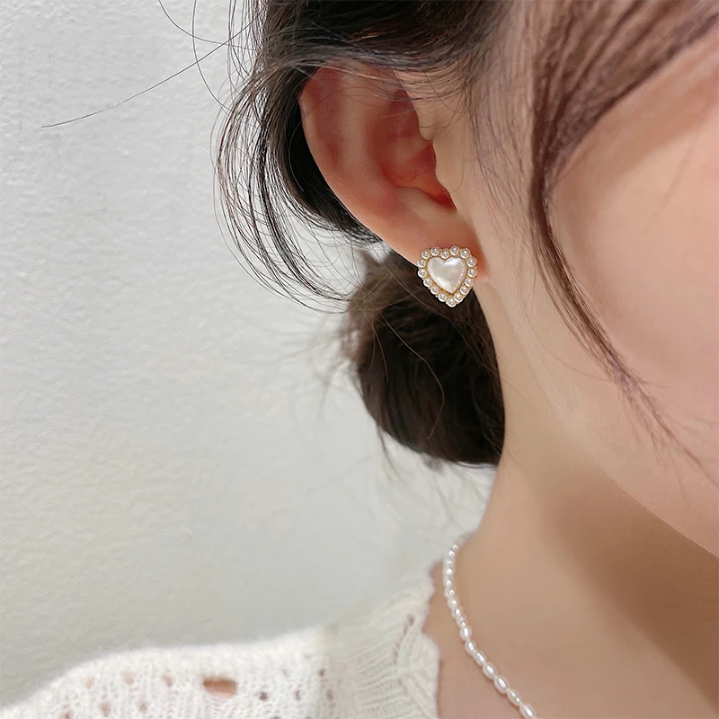 

ZN Romantic Pearl Heart-shaped Earrings For Woman Girls Korea Elegant Simple Accessories Party Exquisite Jewelry Gift