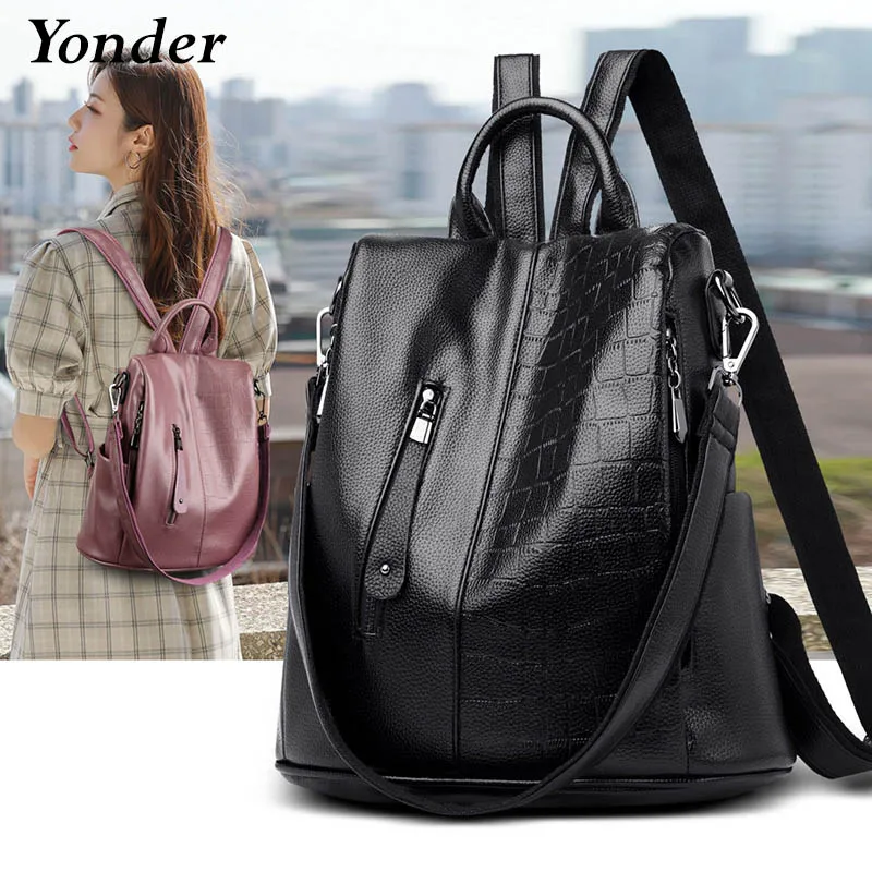 

Рюкзак женский кожаный с защитой от кражи, серый, черный