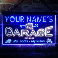 custom neon sign your name est year themed garage dual color led neon light for shop wall decoration hanging light