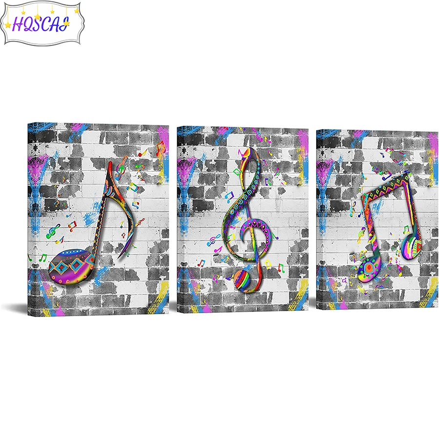 

3pcs Creative doodle art, musical notes AB Diamond Painting Kit Full Drill Square Mosaic Art Picture of Rhinestones Decor Gift