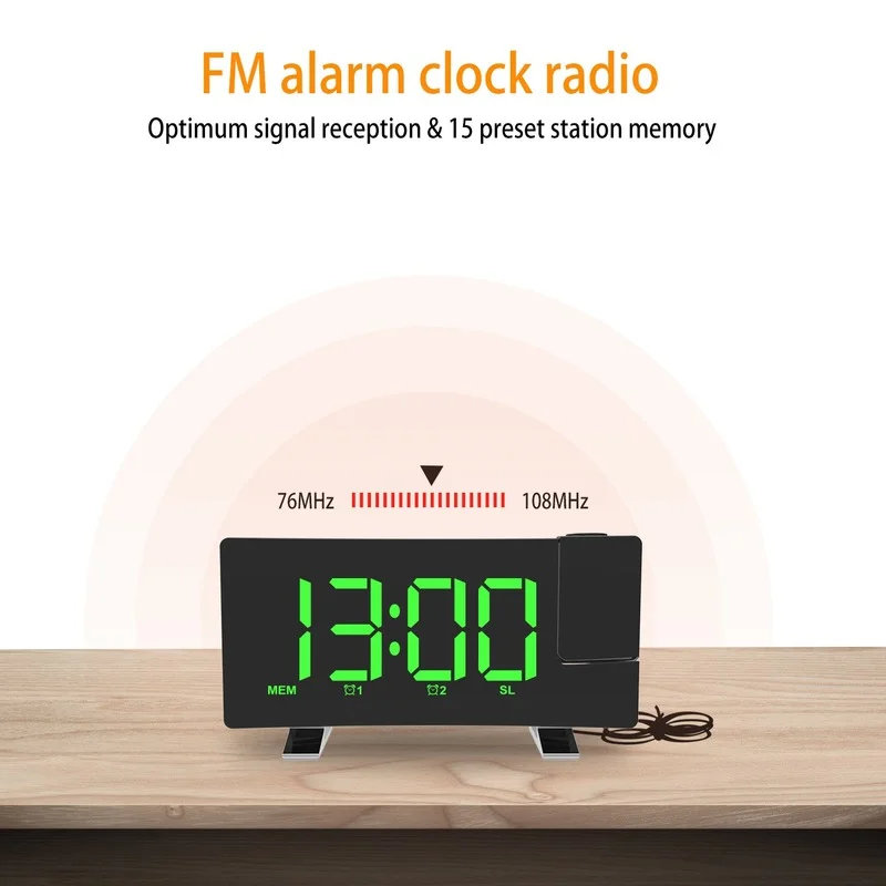 FM Radio Smart Clock with Projection LED Digital Alarm Watch Table Electronic Desk Wake Up Time Snooze |
