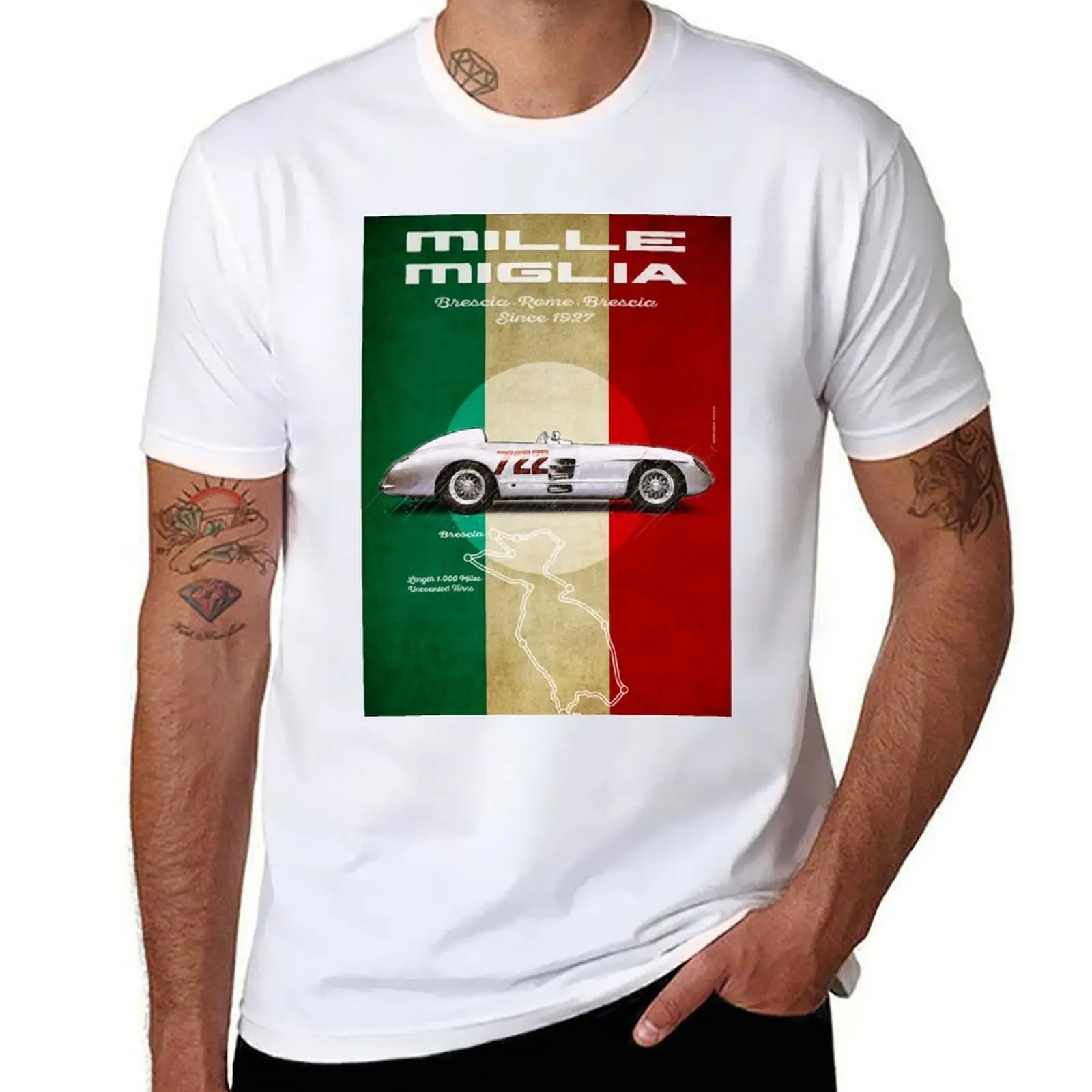 Фото Винтажная футболка Mille Miglia Racetrack, мужские однотонные футболки с аниме, хлопковая футболка большого размера, мужская футболка №1