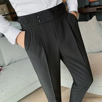 spring and autumn mens high waist trousers british business casual classic style loose thin straight mens pants
