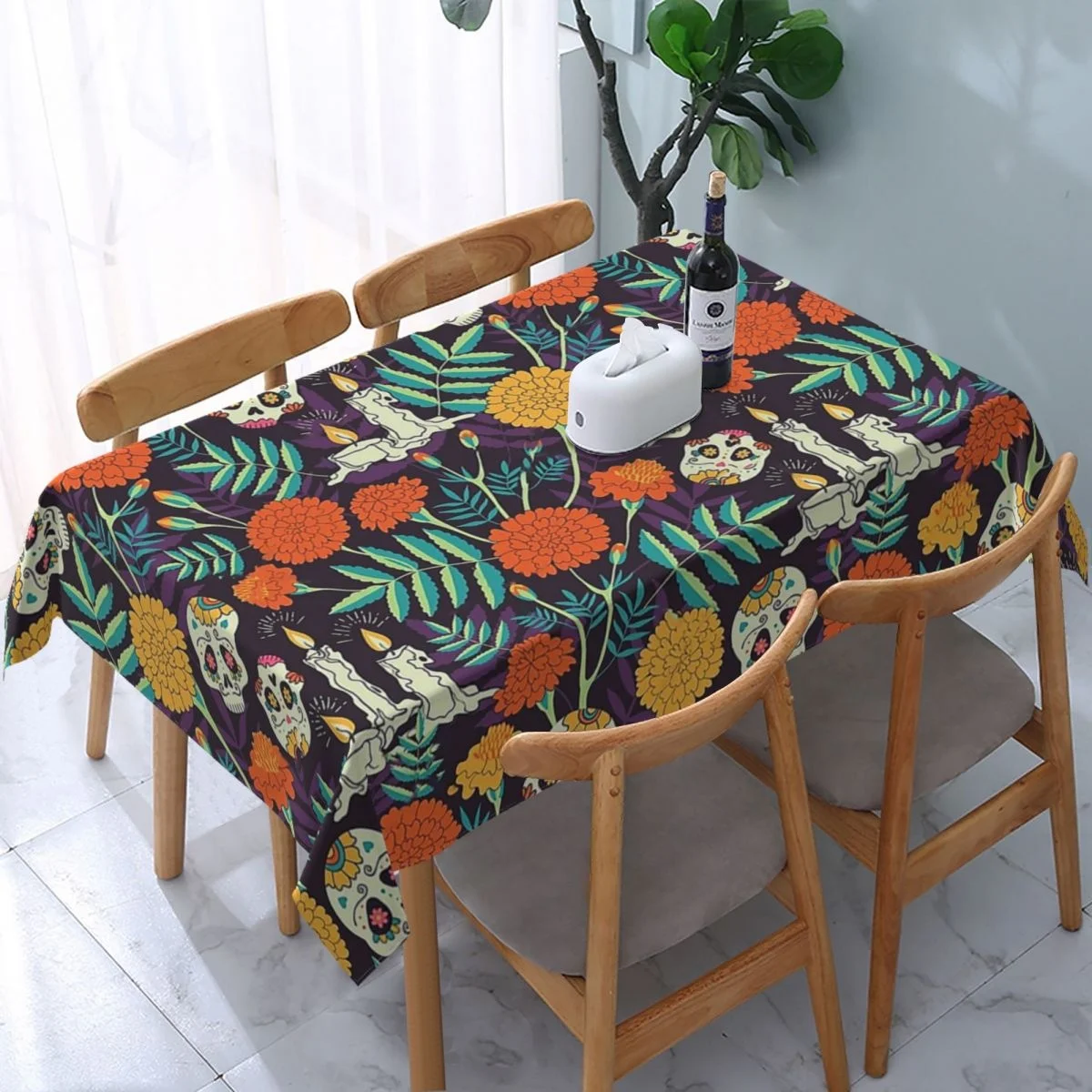 

The Dead Pattern Dia De Los Muertos Skull Table Cloth Tablecloths Polyester Oilproof Rectangular Picnic Mat for Home Decor