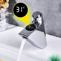 smart lcd digital bathroom thermostat faucet high quality brass hot and cold basin mixer tap black vanity sink led faucet