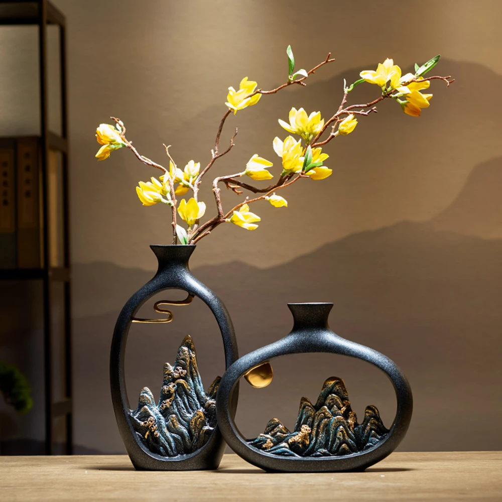 

Creativity Chinese Style Feng Shui Wealth Vase Office Living Room Desktop Decoration for Home Decor Art Flower Accessories