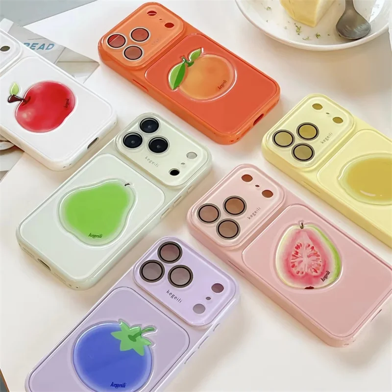 Фото Милый 3D-чехол для телефона с фруктовым принтом для iPhone 17 16 15 14 13 12 Pro Max в корейском стиле с узорами груши, апельсина, гуавы, лимона, черники. №2