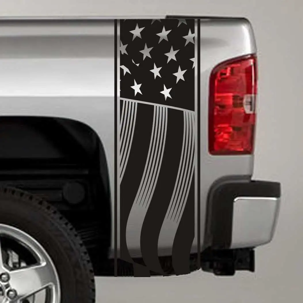 

Jeepazoid SkunkMonkey - Truck Bed Stripe Decal - American Flag Universal Fit - Matte Black Sticker - (Pair - Left and Right)