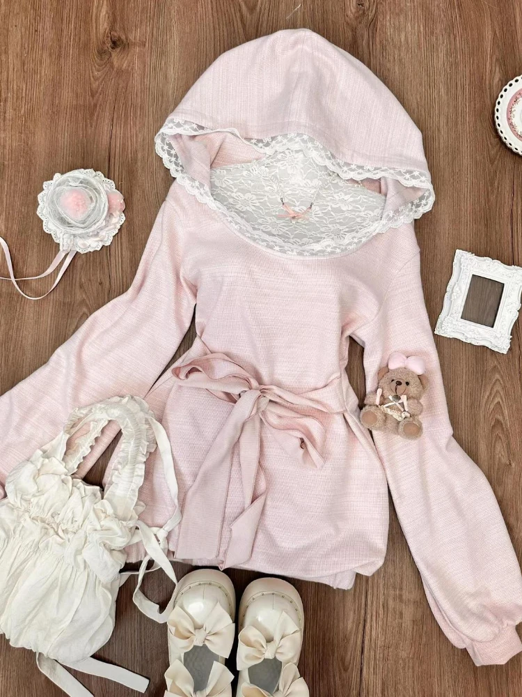 Женское однотонное платье с длинным рукавом и капюшоном