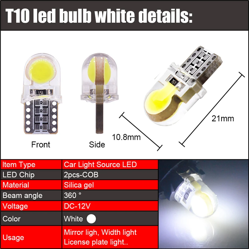 1 шт. Автомобильные светодиодные лампы T10 LED W5W 194 168 светодиодный ная Лампа 501 2825 COB