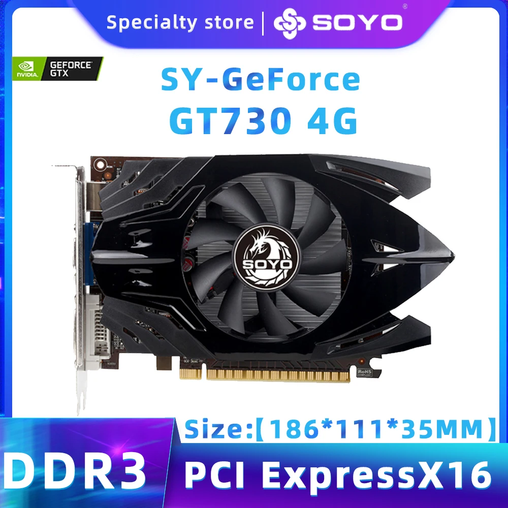 

SOYO Brand New Nvidia GeForce GT730 2G Graphics Card GDDR3 Memory VGA HDMI-compatible Video Card PhysX GPU