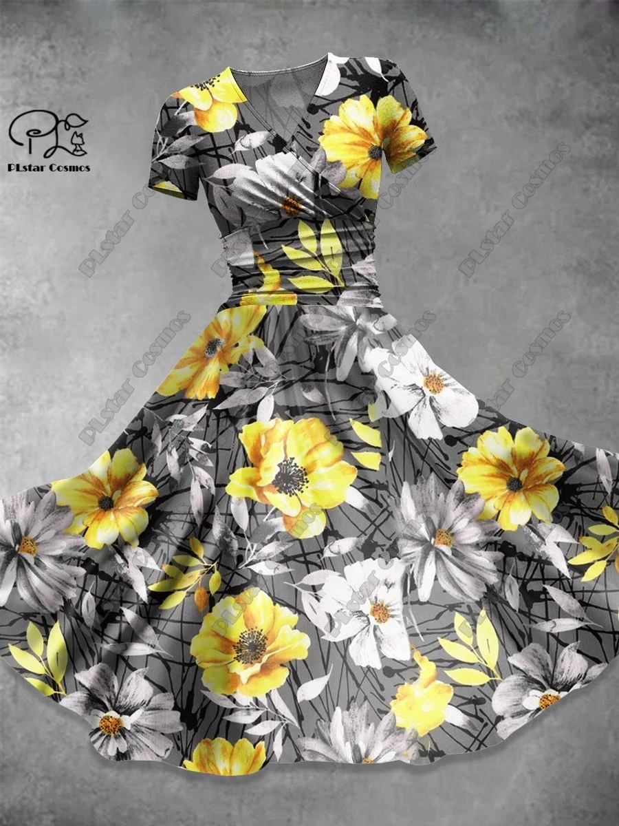 Женское платье с коротким рукавом и V-образным вырезом