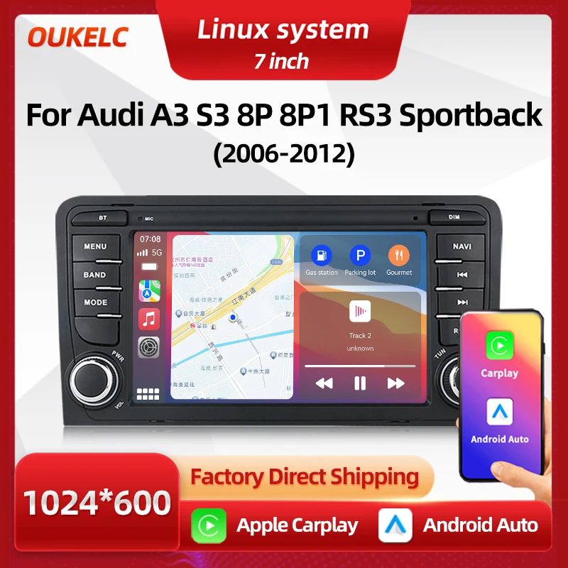 Фото Для Audi A3 S3 8P 8P1 RS3 Sportback: мультимедийный автомобильный навигационный монитор с сенсорным экраном, поддержкой Carplay и Android Auto, на базе Linux №1