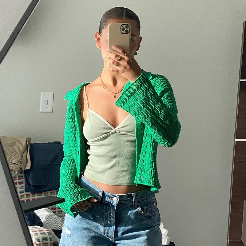 Винтажный кардиган Y2K Fairycore Grunge шикарный женский зеленый вязаный свитер на