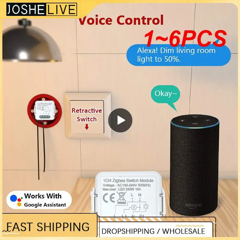 

Умный Wi-Fi модуль для занавесок Tuya, 1 ~ 6 шт., потайной переключатель для роликового затвора, электродвигатель, 1/2 комплектов, совместимый с Alexa Google Home