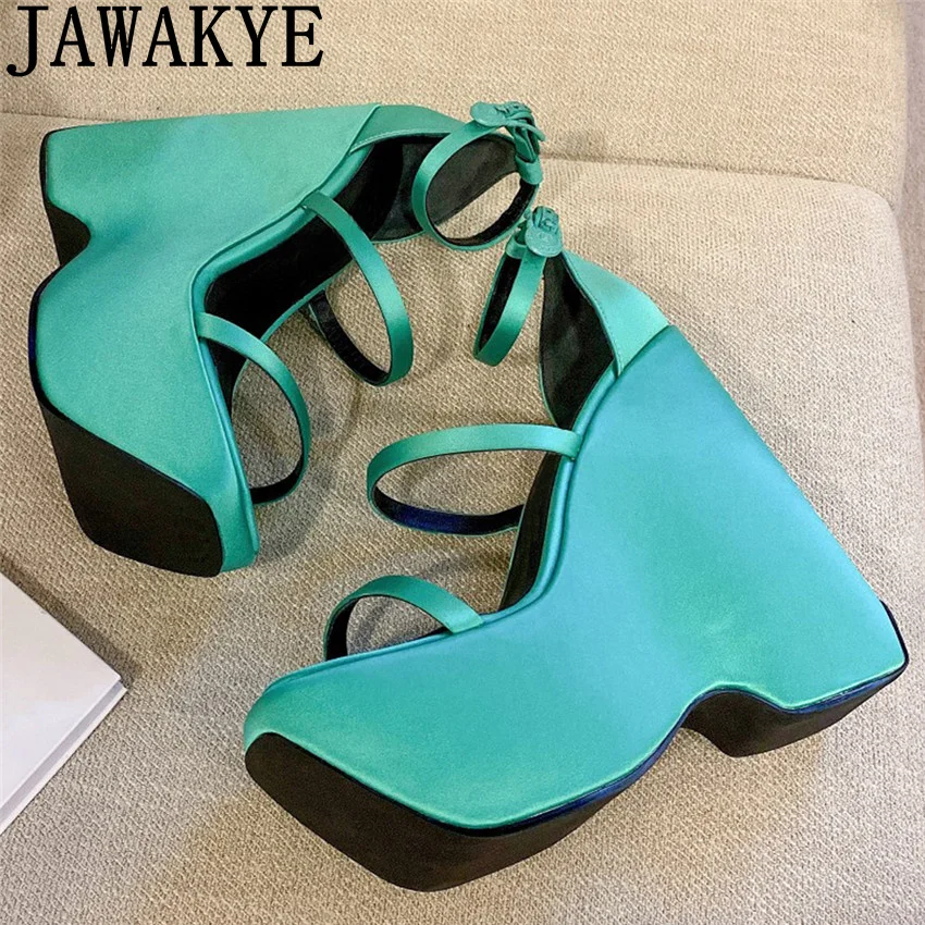 

Сандалии женские атласные на танкетке, высокий каблук, ремешок с пряжкой, платформа, пикантные туфли для вечеринки, лето 2022