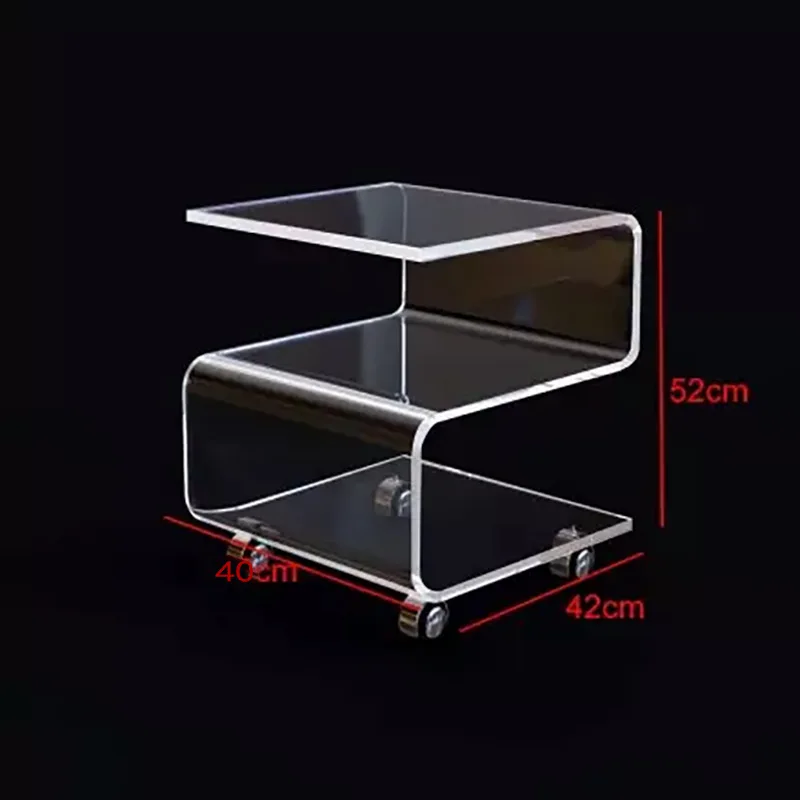 

Auxiliary Rolling S-shaped Coffee Table Transparent Acrylic Plexiglass Side Table Corner Room Desks Table Basse Furniture AA55