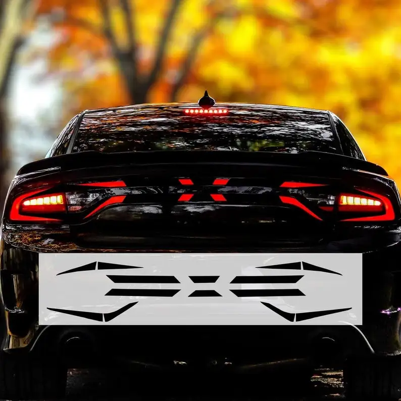 Center Crossed Tail Light Race Track Vinyl Overlay Decal Cover Fits Dodge Charger 15 2016 2017 2018 2019 2020 2021 2022