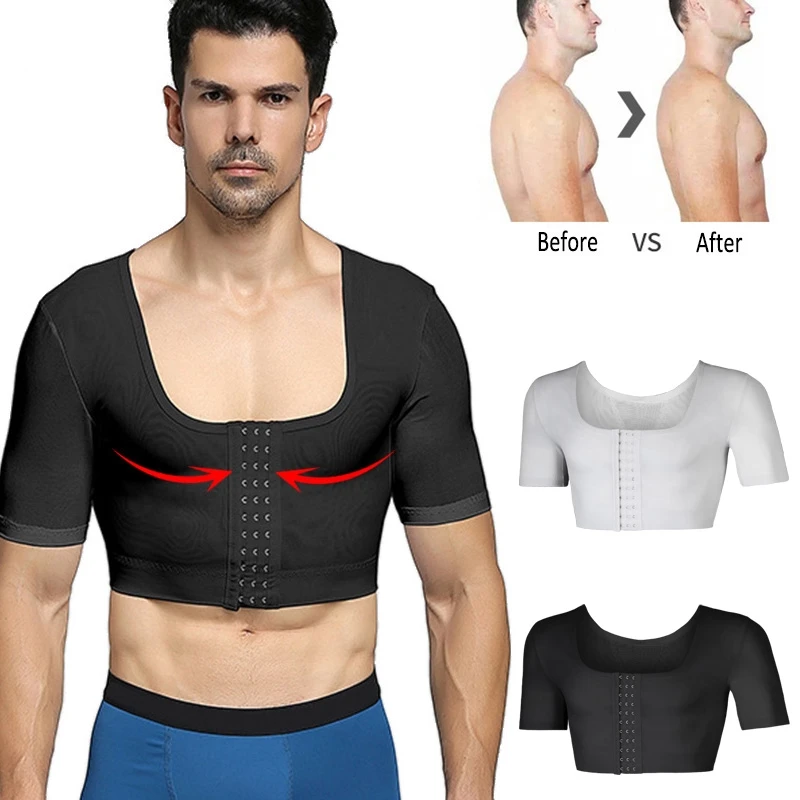 

Укороченный компрессионный корсет с рукавами, укороченный топ на грудь, рубашки, мужской корсет, боди, гинекомастия, утягивающий жилет