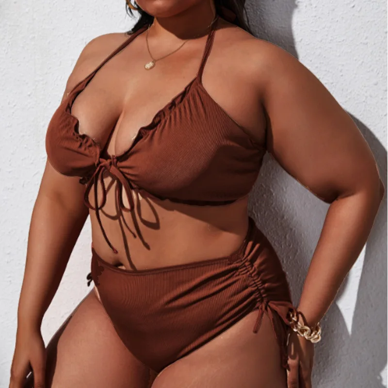 2022 New Plus Size Swimwear Two Piece Swimsuit for Women Swimming Suit Bathing Suits Bikini High Waist Beach Wear for Fat Women
