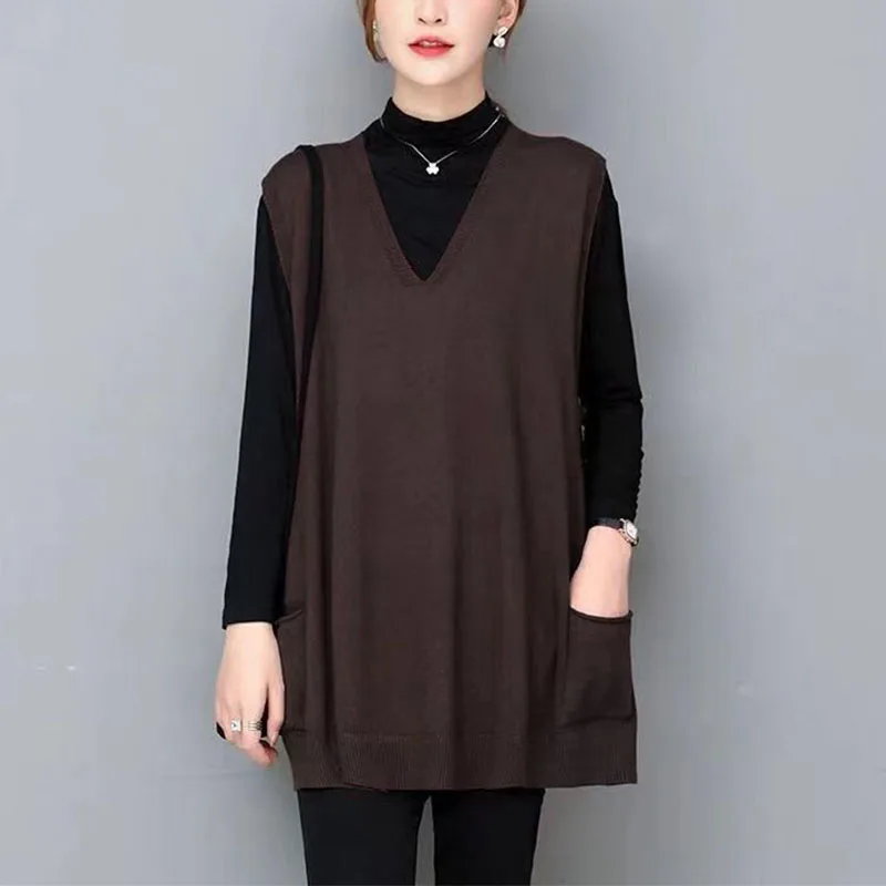 Весенне-осенняя женская одежда свитер без рукавов пальто с v-образным вырезом и