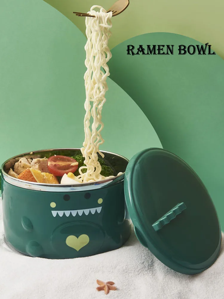 

850ml Cute Ramen Bowl Lunchbox Instant Noodles Food Tableware Student Portable Box Container Steel Bento Microwave Ramen Bowl