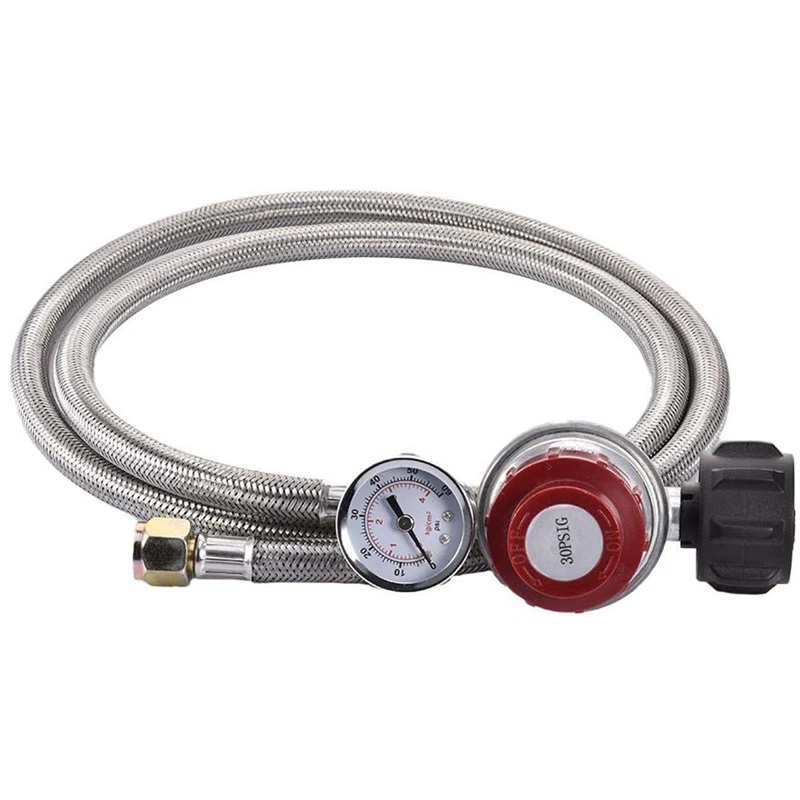 

Регулятор газа 0-30 Psi, газовый регулятор высокого давления с регулируемой оплеткой, поворотная гайка 3/8 дюйма, соединитель для шланга с маном...